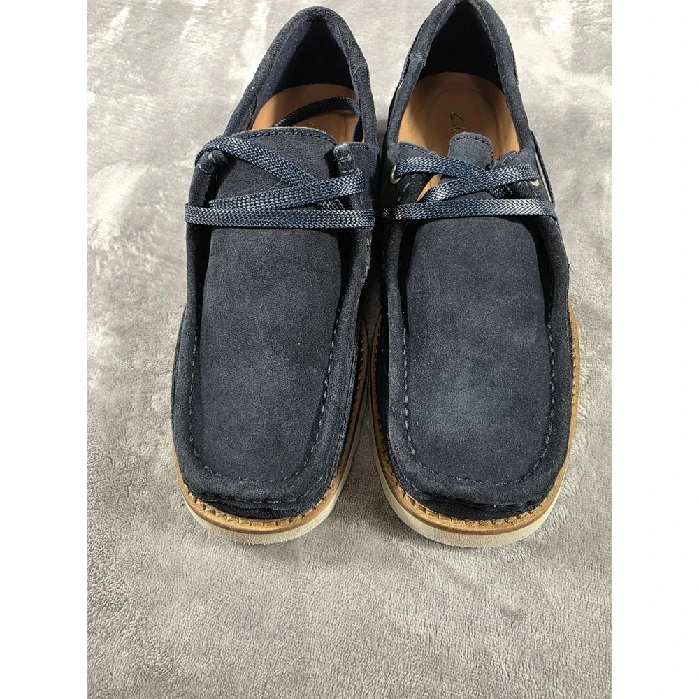 NWOB CLARKS DURLEIGH SAIL Boat Moc Toe Shoes, Blue Suede Leather‎ Mens US 7